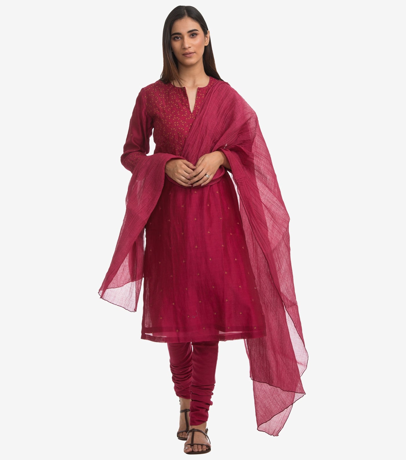 Cherry red Chanderi suit set