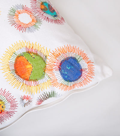 White Patch Work Embroidered Cotton Cushion Cover