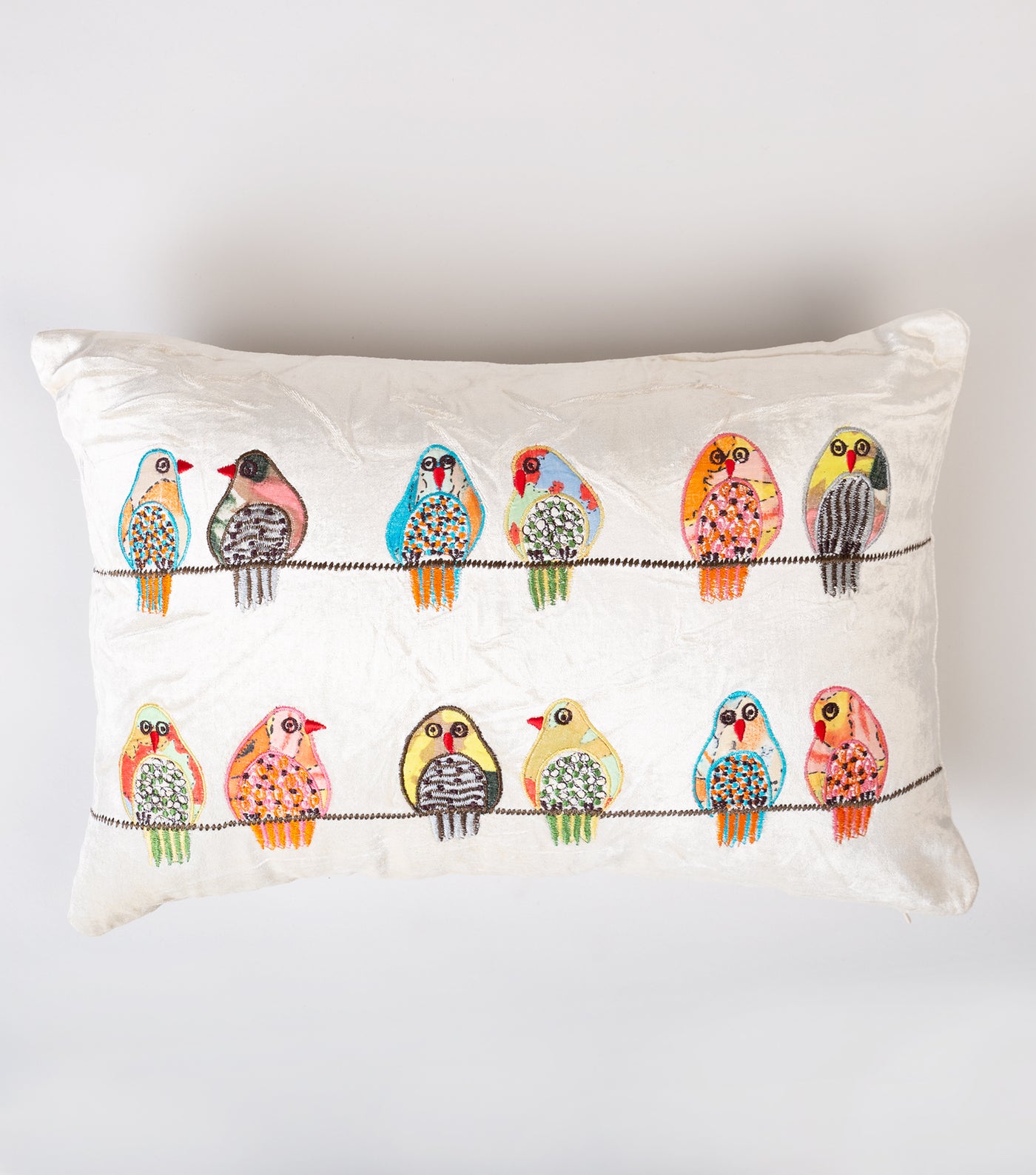 White Embroidered Velvet Cushion Cover