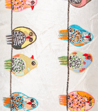 White Embroidered Velvet Cushion Cover