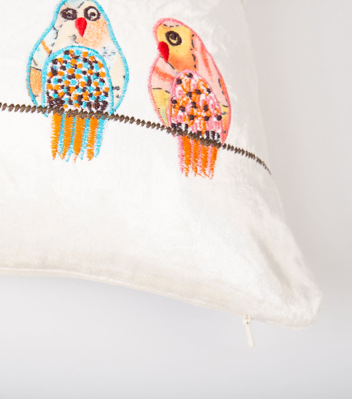 White Embroidered Velvet Cushion Cover