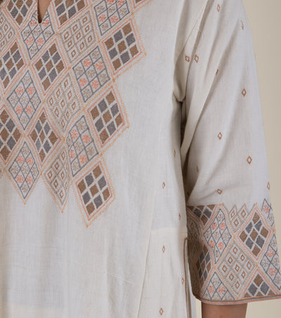 Natural Embroidered Cotton Linen Kurta