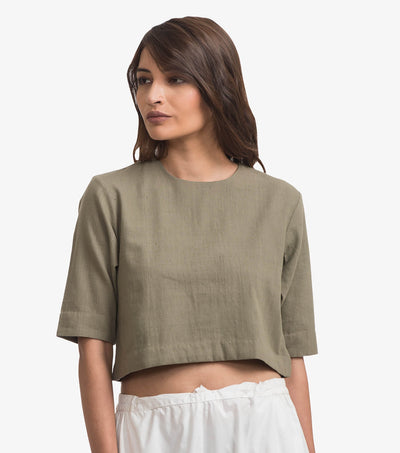 Moss Green Khadi Crop Top