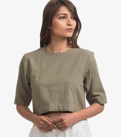 Moss Green Khadi Crop Top