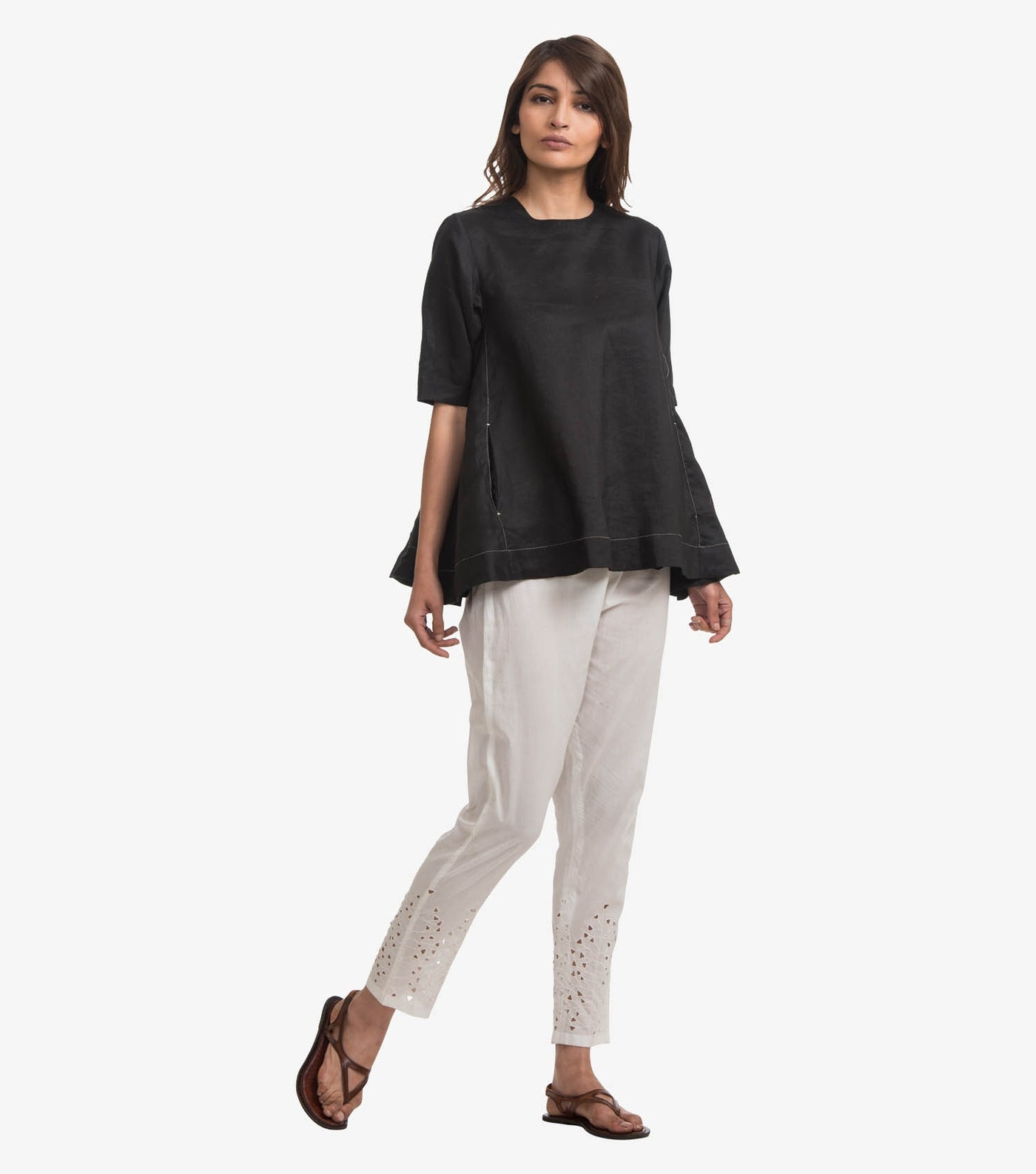 Black linen flared top