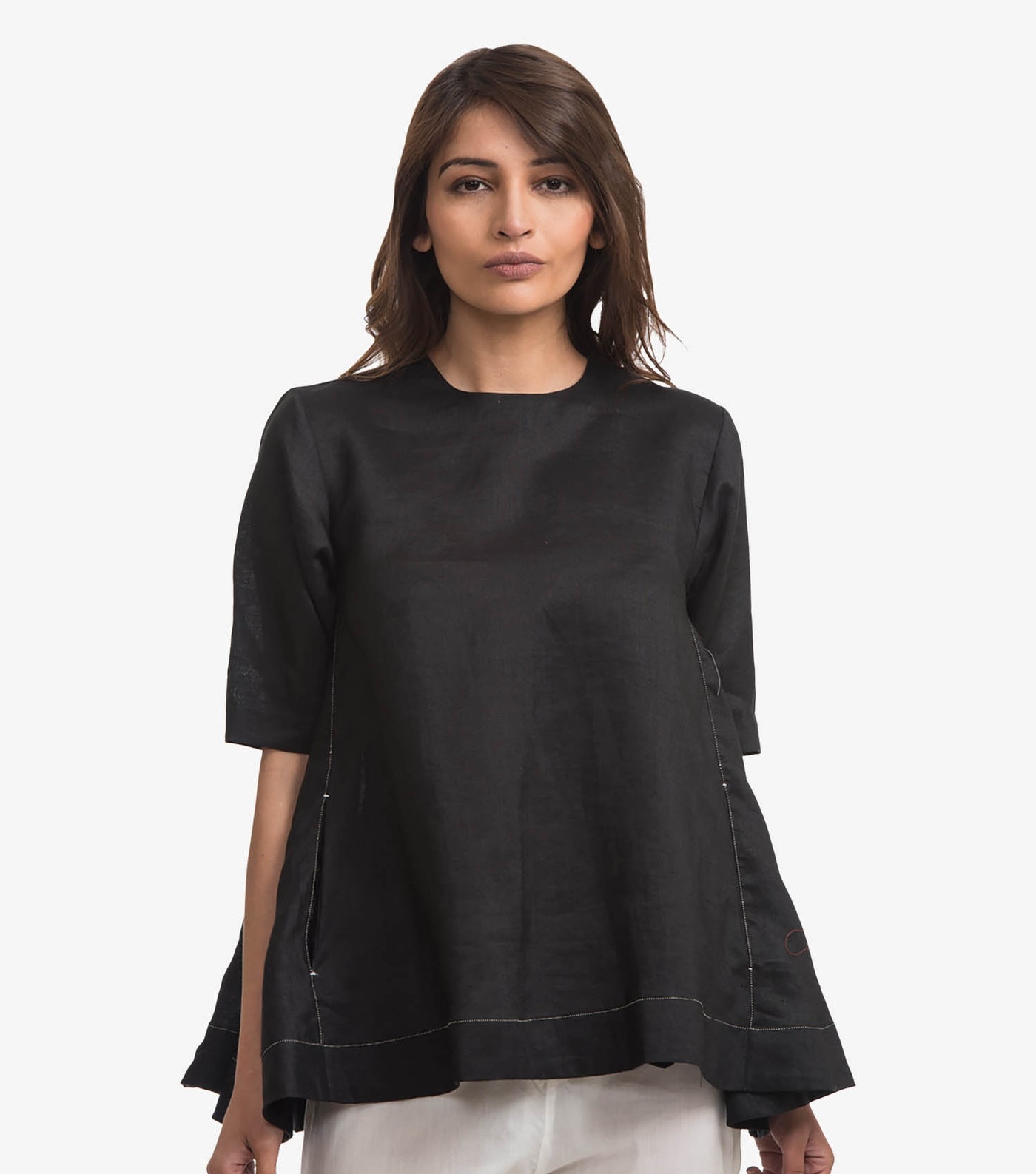 Black linen flared top