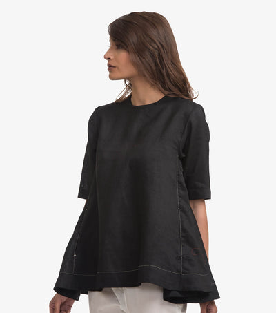 Black linen flared top