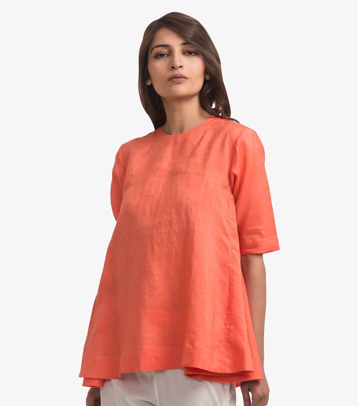 Coral Linen Flared Top