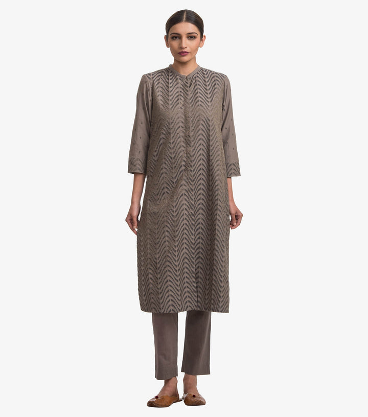 Grey chanderi Embroidered Kurta