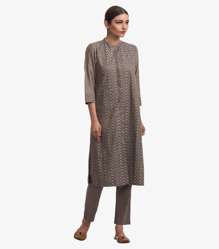 Grey chanderi Embroidered Kurta