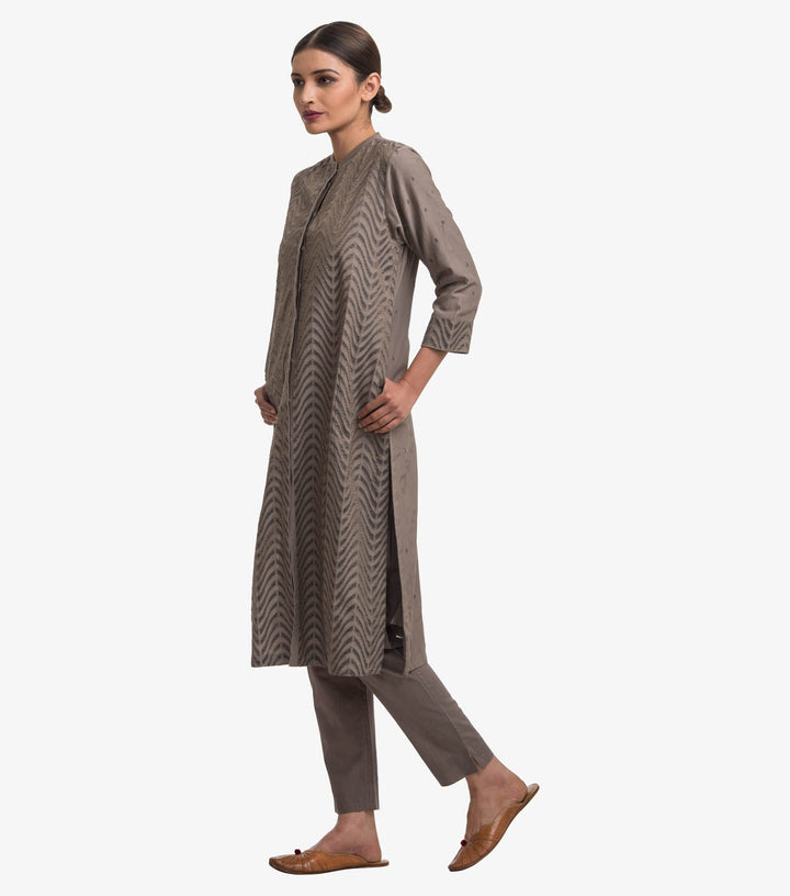 Grey chanderi Embroidered Kurta