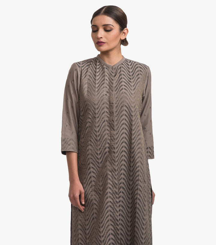 Grey chanderi Embroidered Kurta