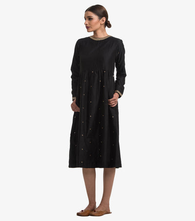 Black chanderi mirror work dress