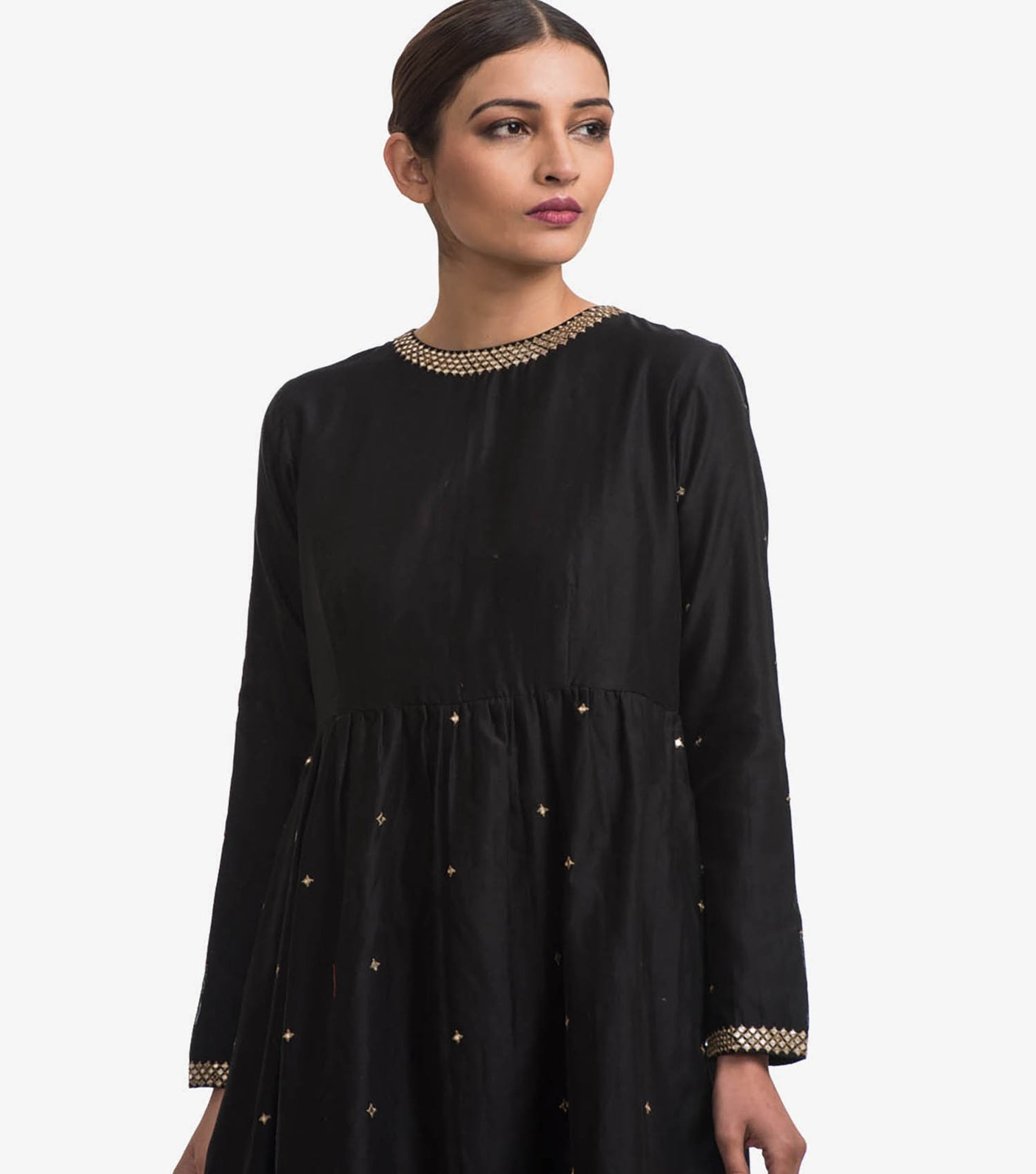 Black chanderi mirror work dress