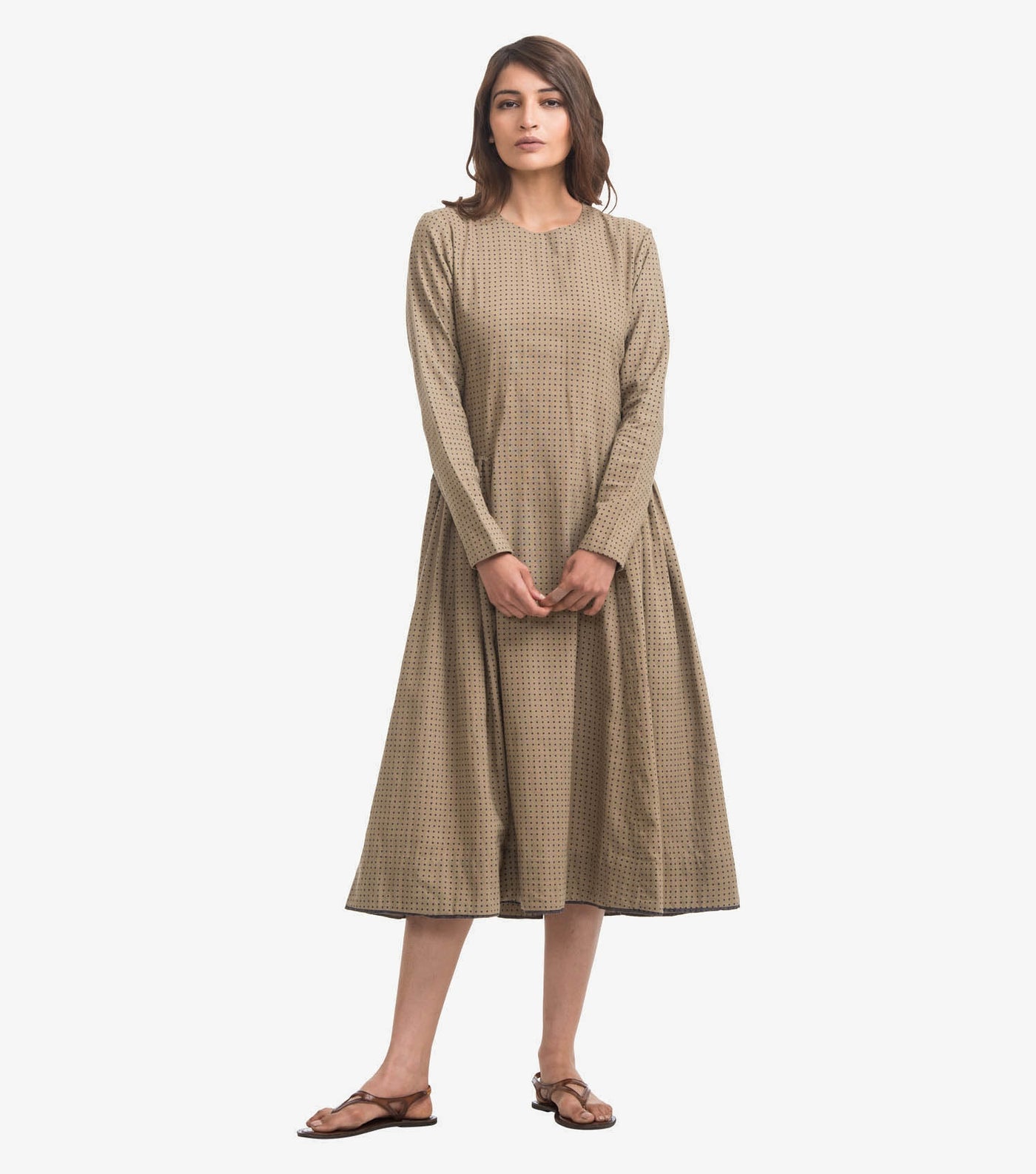 Beige polka-dot khadi dress