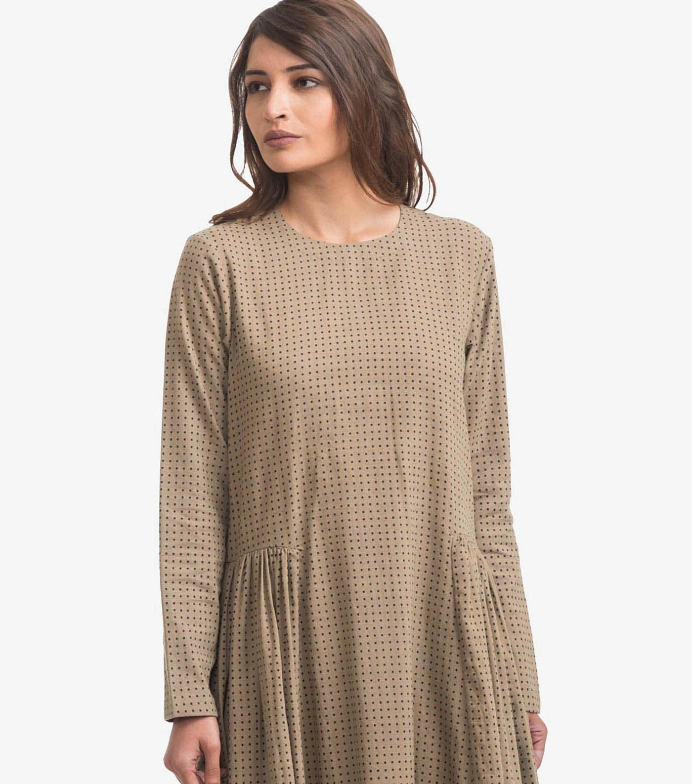Beige polka-dot khadi dress