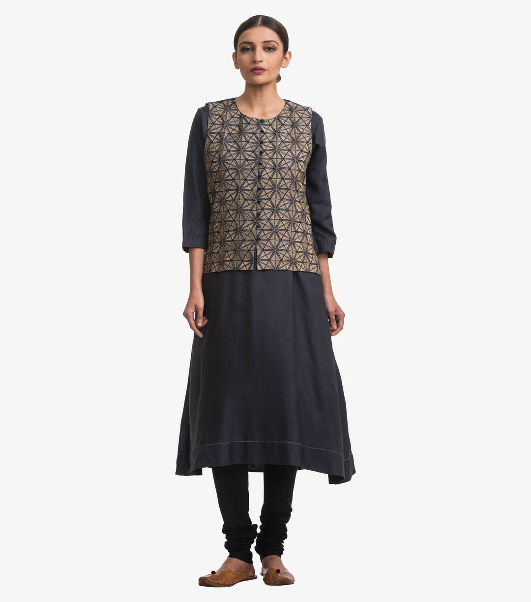 Dark blue embroidered waist coat and plain kurta