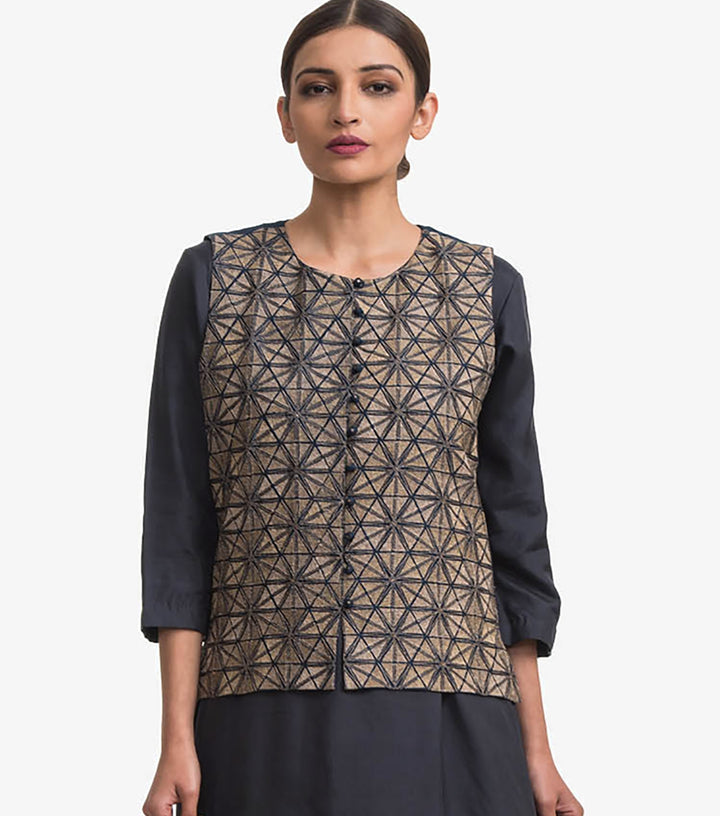 Dark blue embroidered waist coat and plain kurta