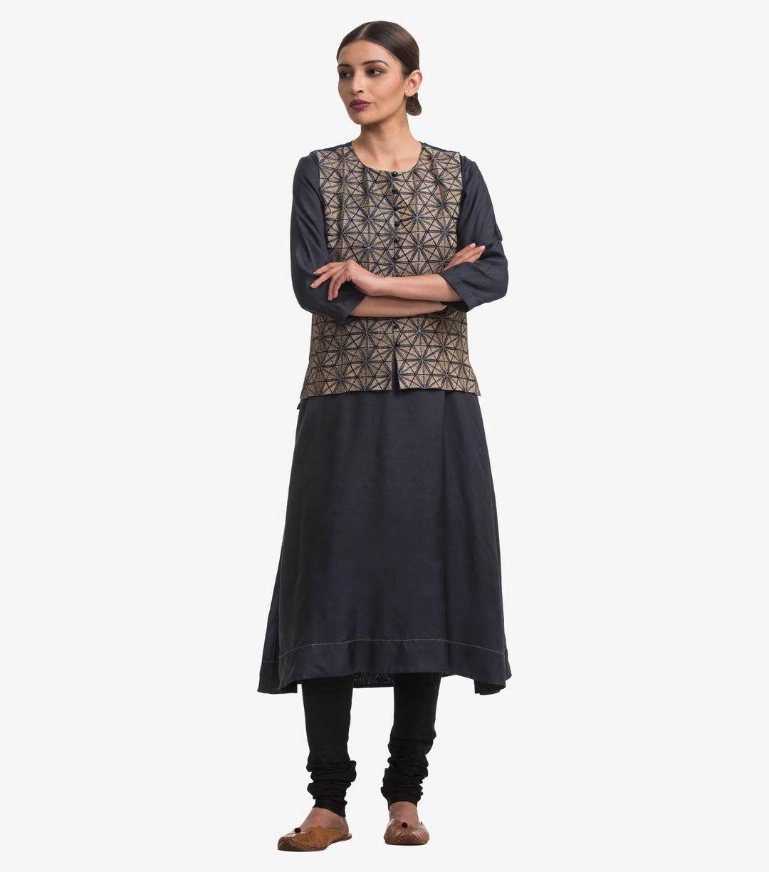 Dark blue embroidered waist coat and plain kurta