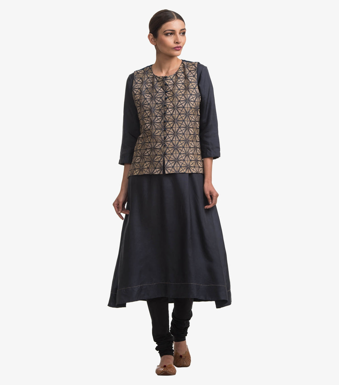 Dark blue embroidered waist coat and plain kurta