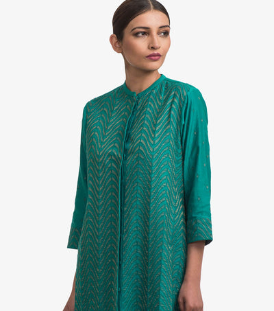 Green Chanderi embroidered kurta & cotton pants set