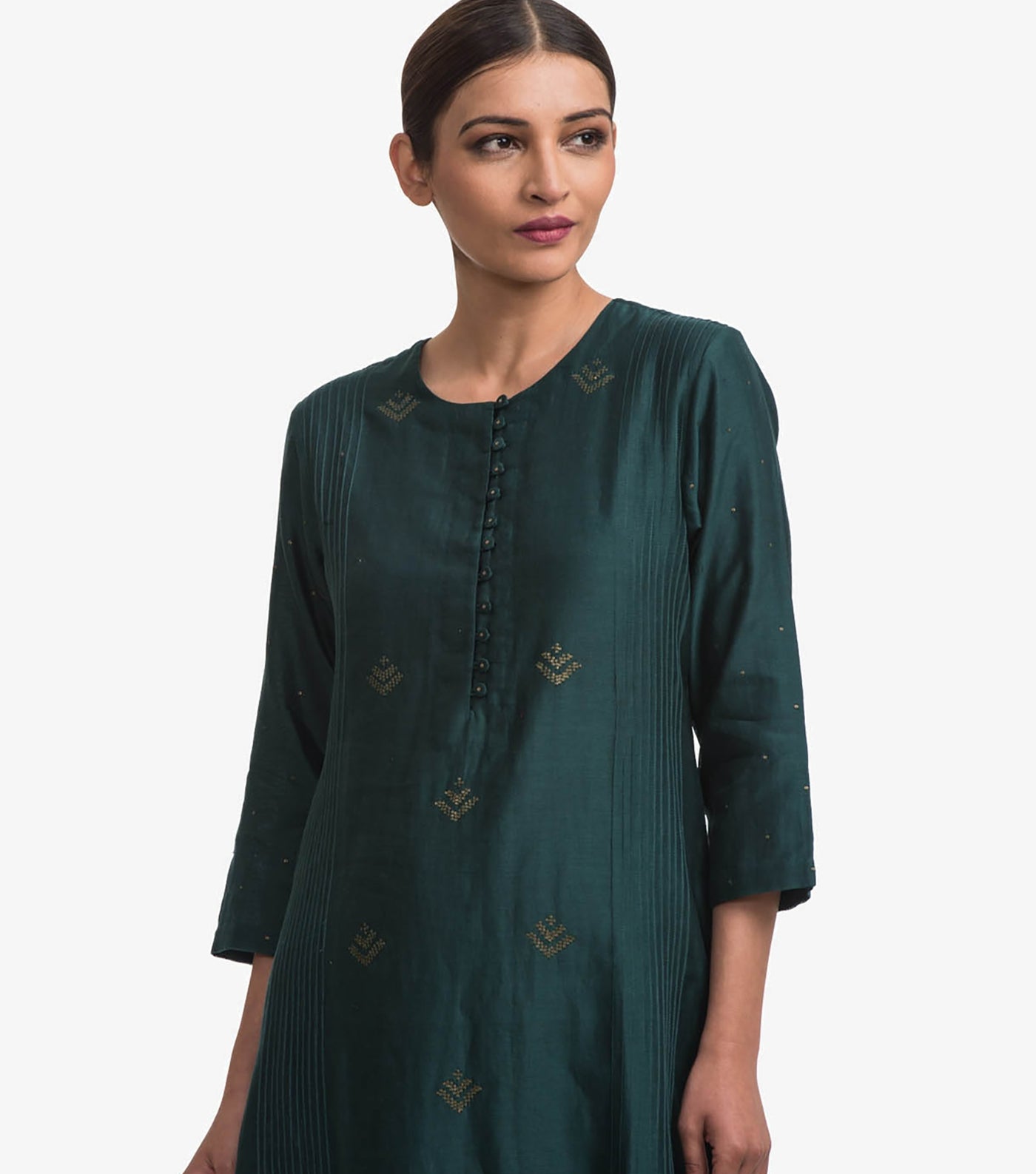 Emerald Green embroidered chanderi kurta & Cotton Churidaar set