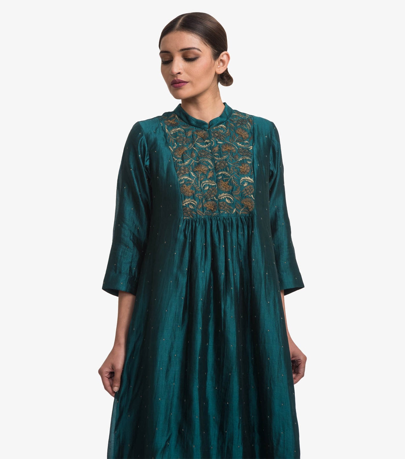 Emerald green silk kurta & churidaar set