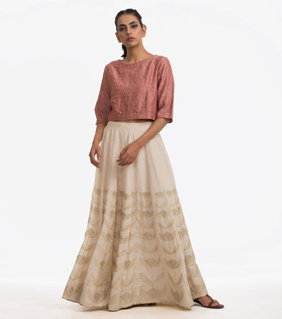 Natural cotton silk embroidered skirt
