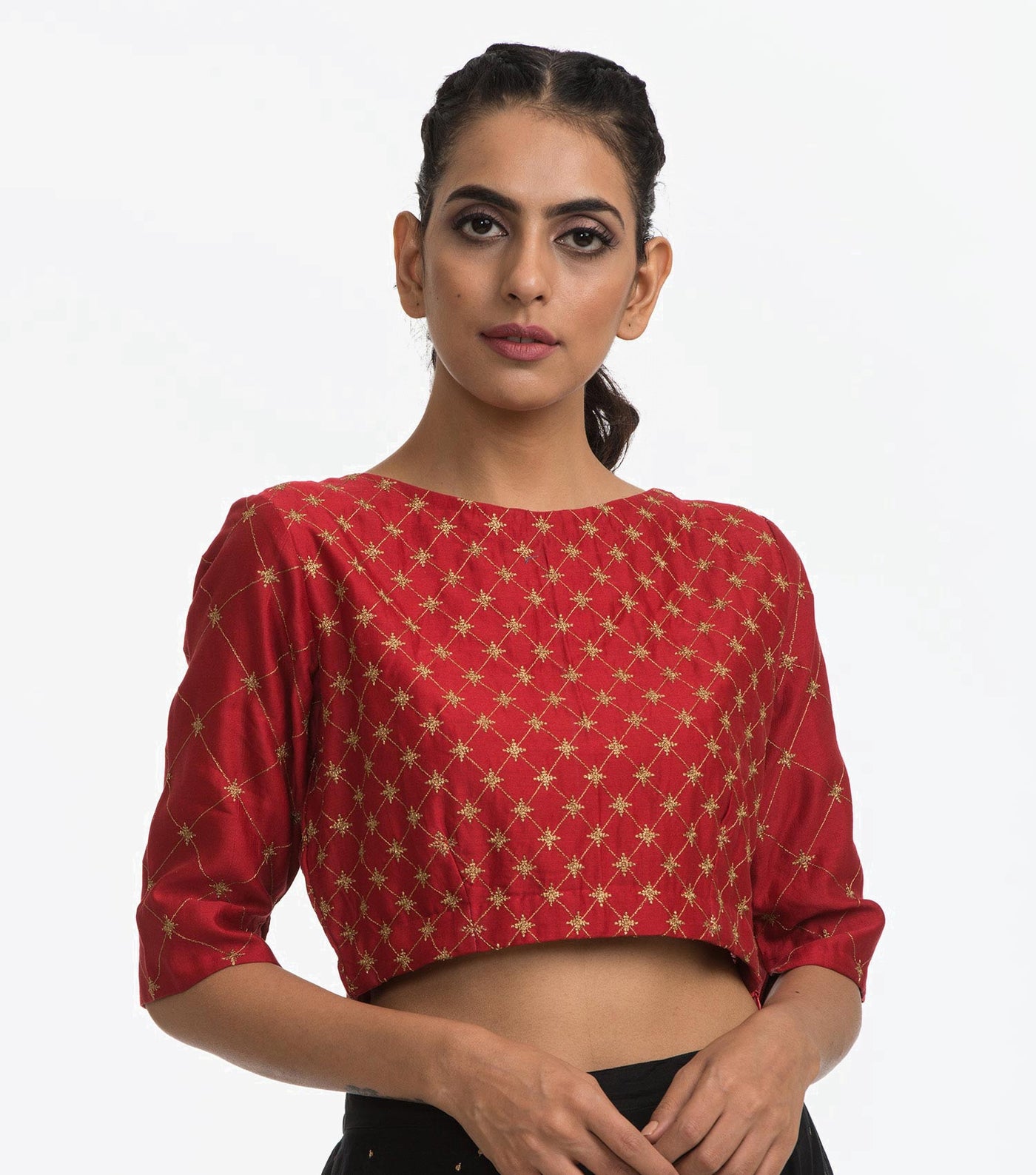 Red embroidered chanderi blouse