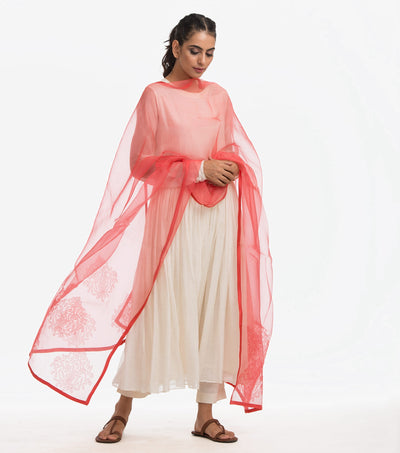 Coral Organza Dupatta