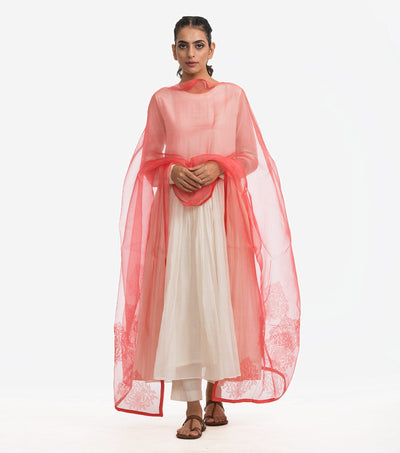 Coral Organza Dupatta