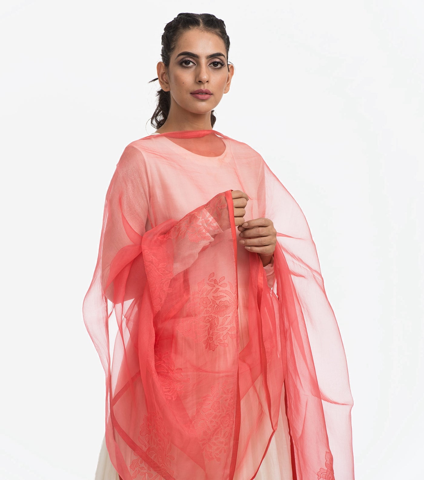 Coral Organza Dupatta