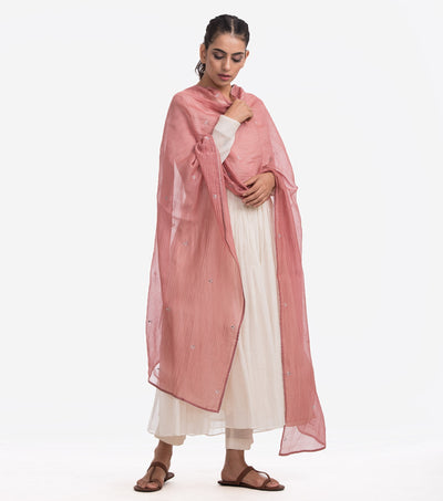 Pink embroidered chanderi dupatta