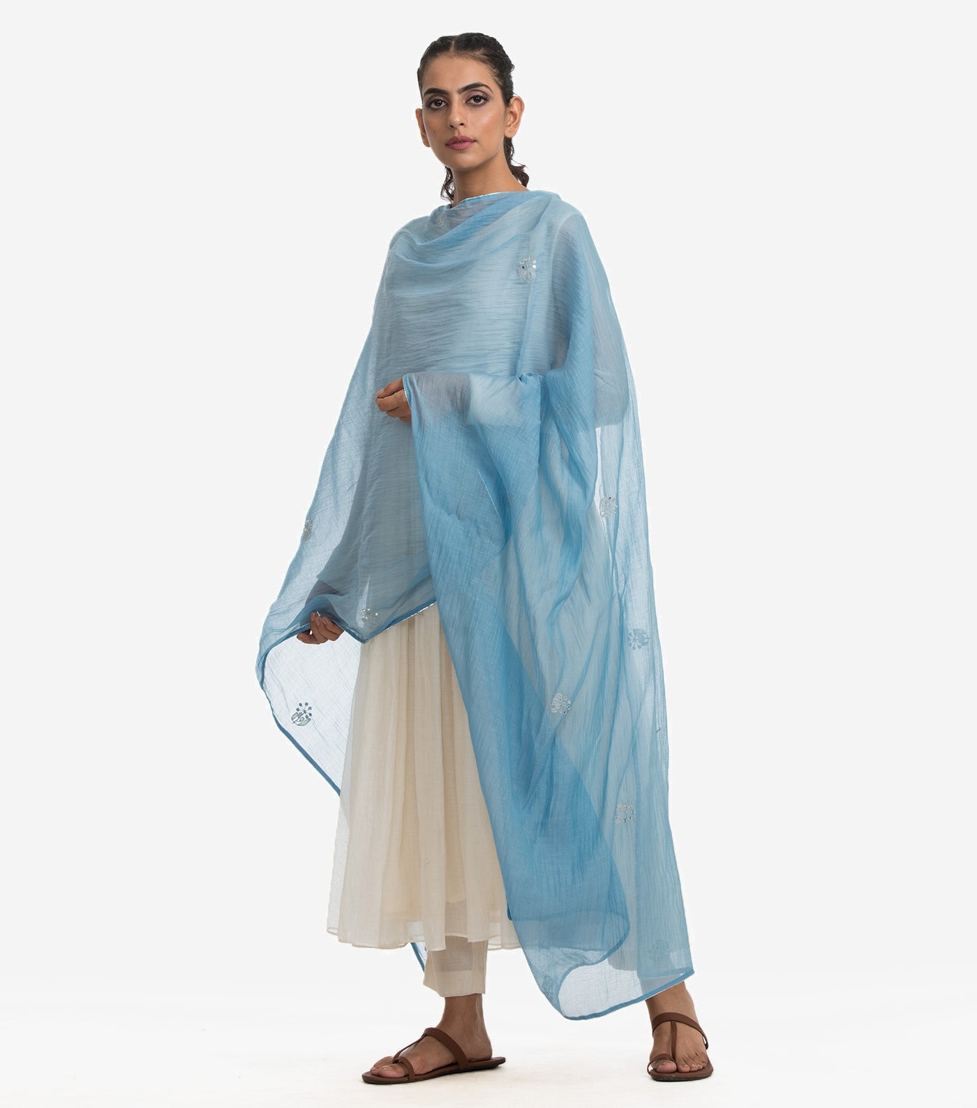 Sky blue mirror work dupatta