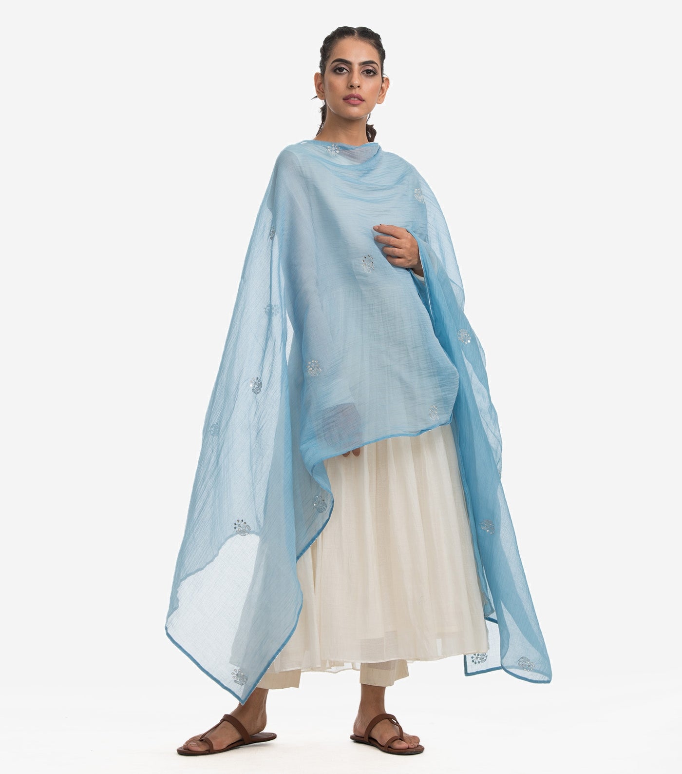 Sky blue mirror work dupatta