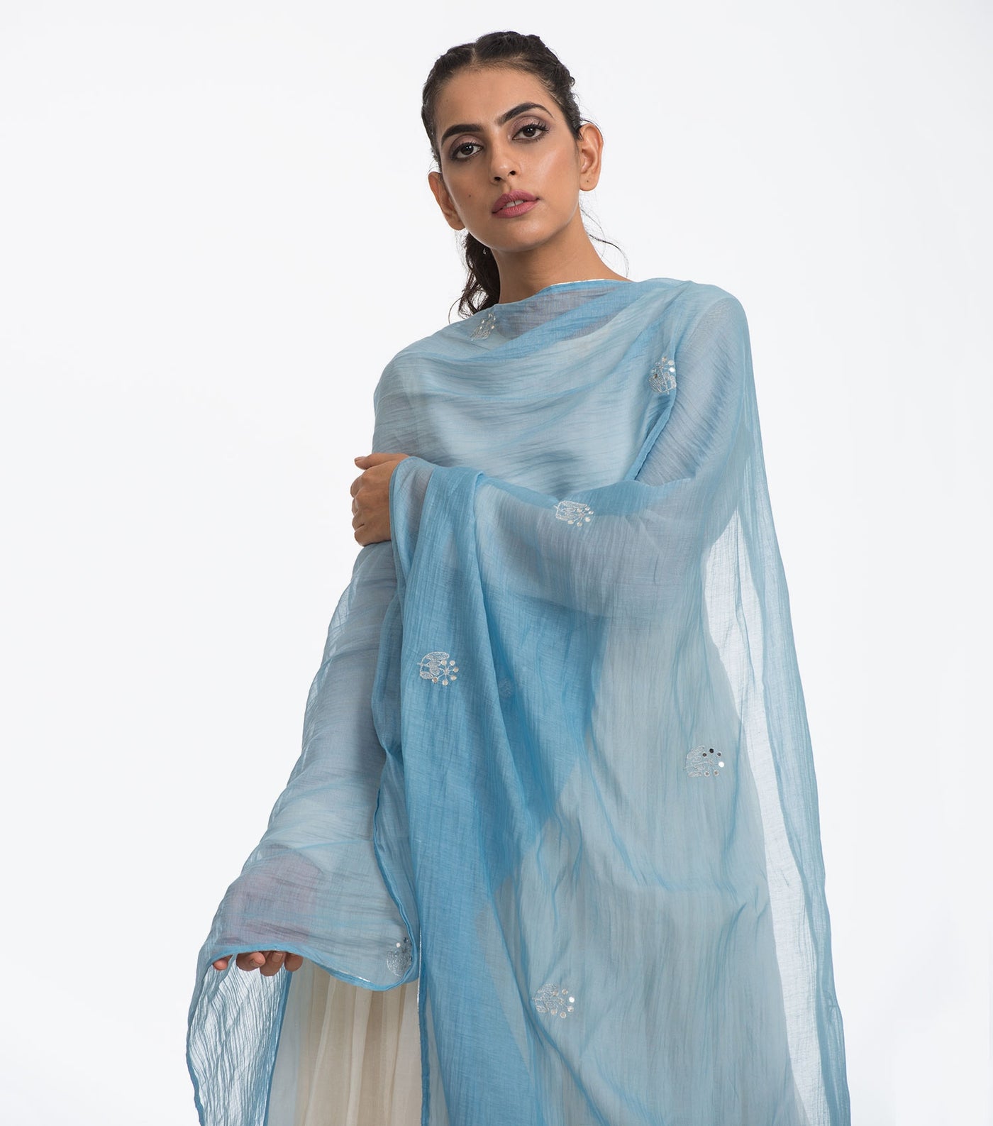 Sky blue mirror work dupatta