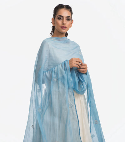 Sky blue mirror work dupatta