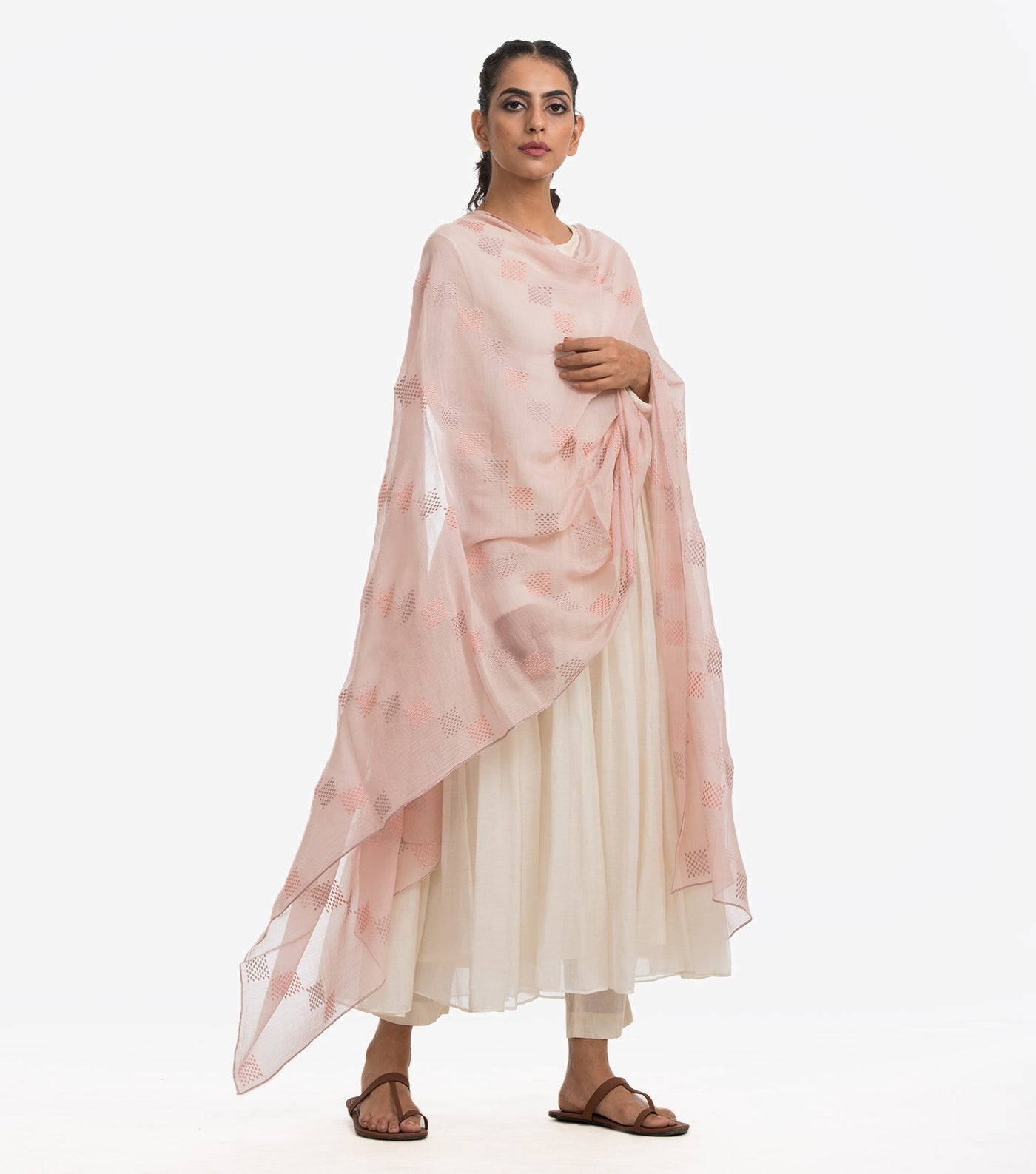 Peach fine Chanderi dupatta