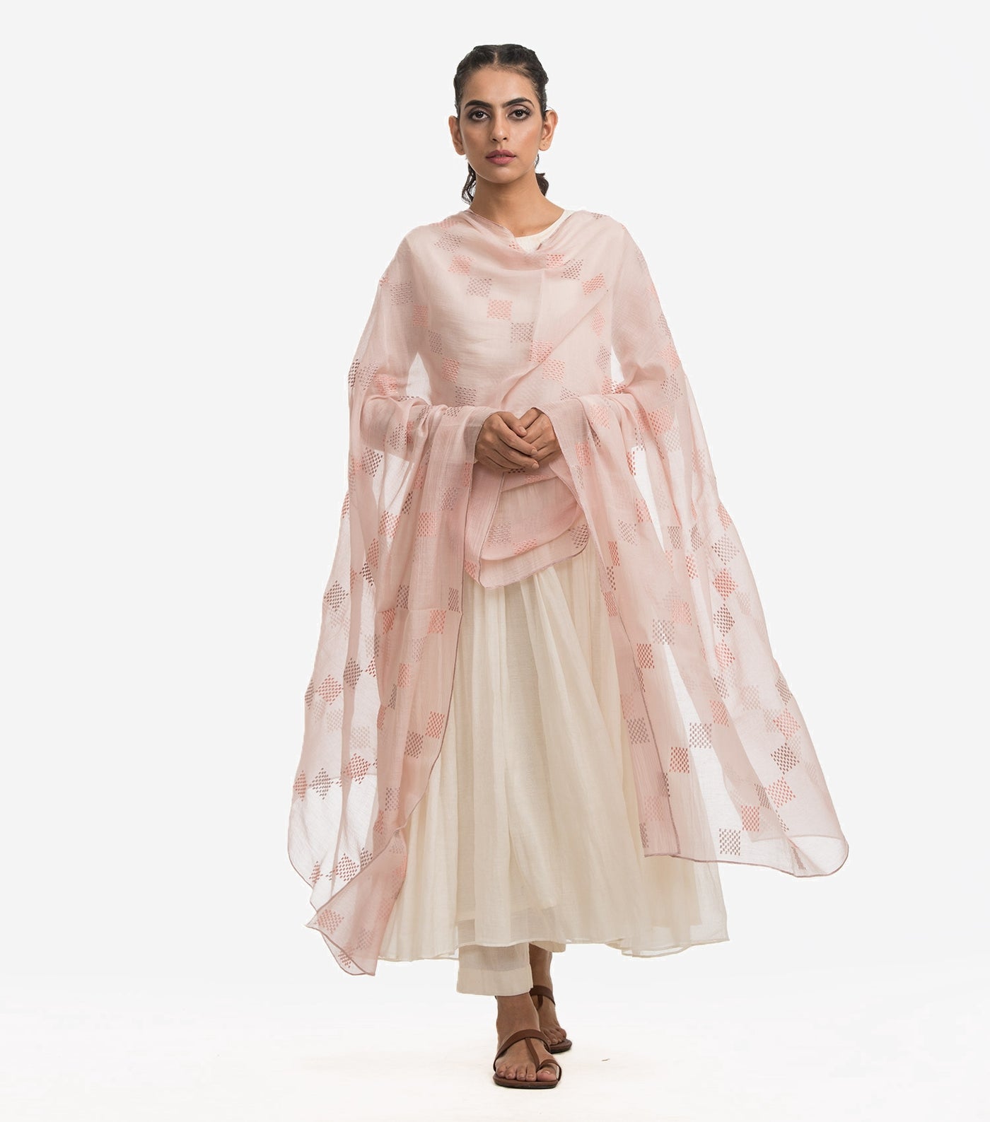 Peach fine Chanderi dupatta