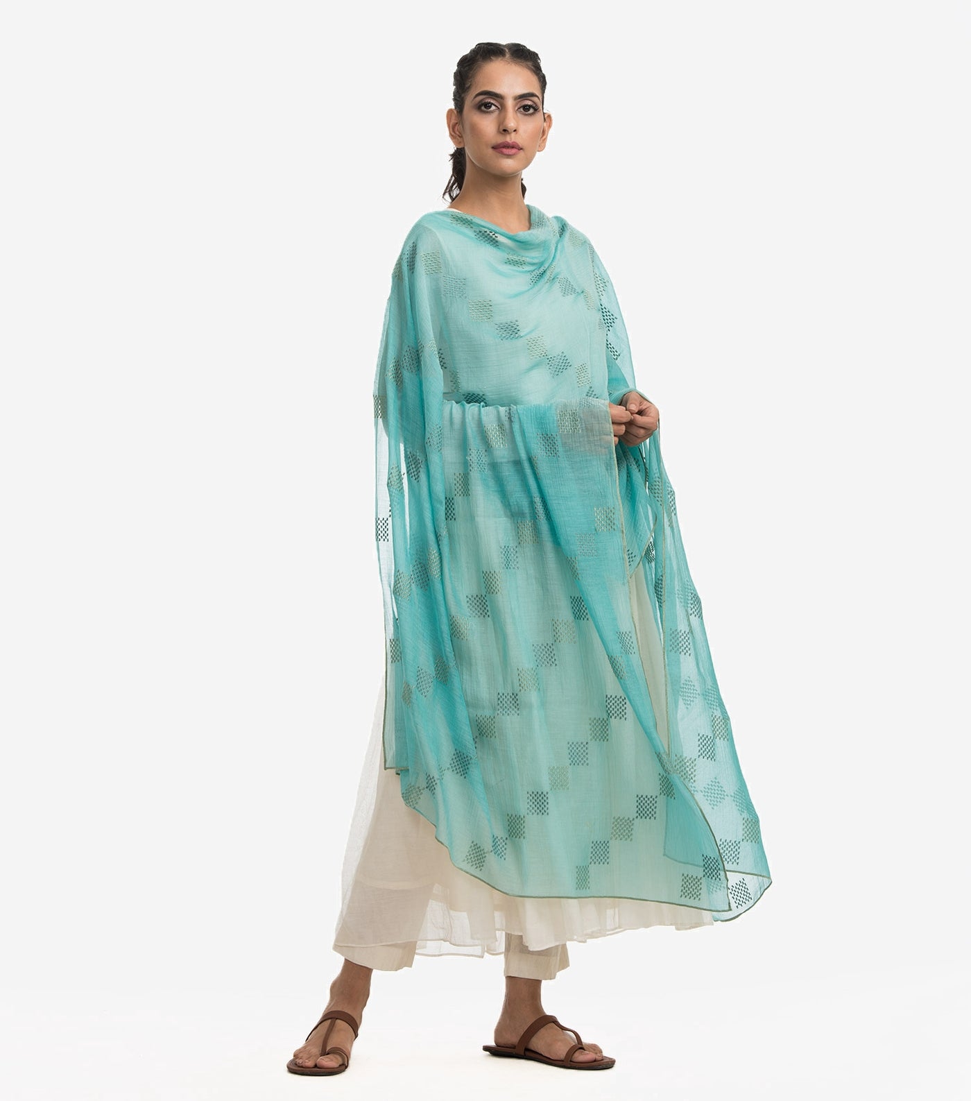 Turqoise fine cotton dupatta