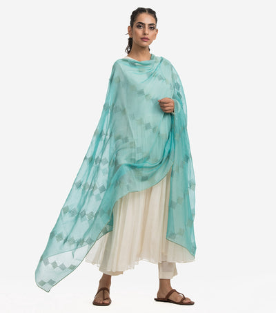 Turqoise fine cotton dupatta