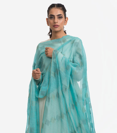 Turqoise fine cotton dupatta