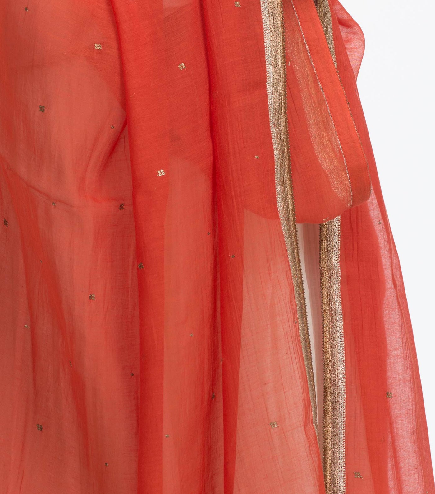 Orange embroidered Cotton silk dupatta