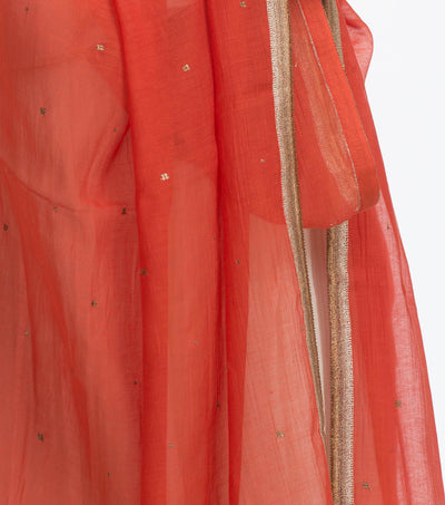 Orange embroidered Cotton silk dupatta