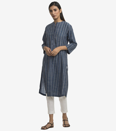 Blue cotton striped kurta