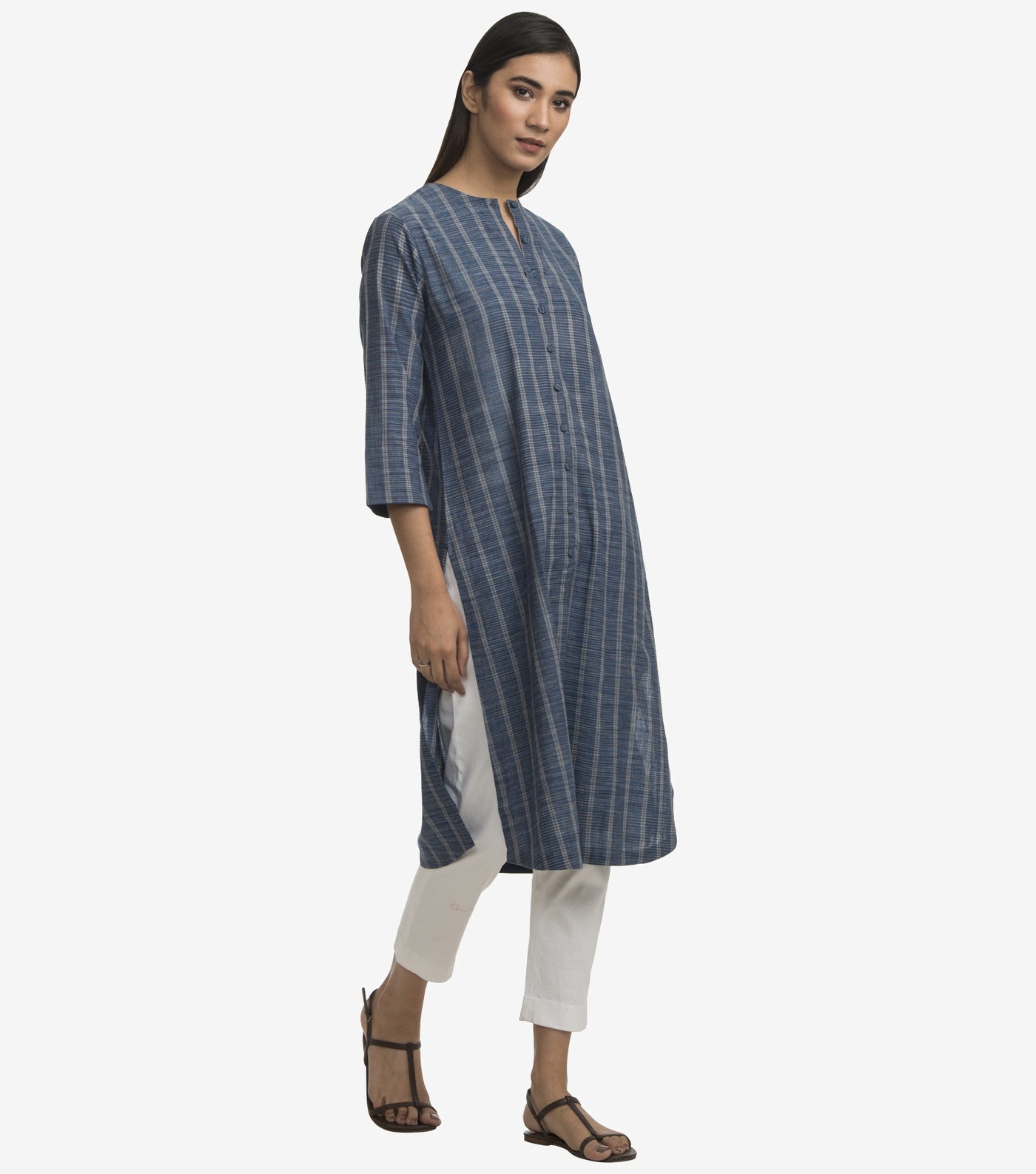 Blue cotton striped kurta