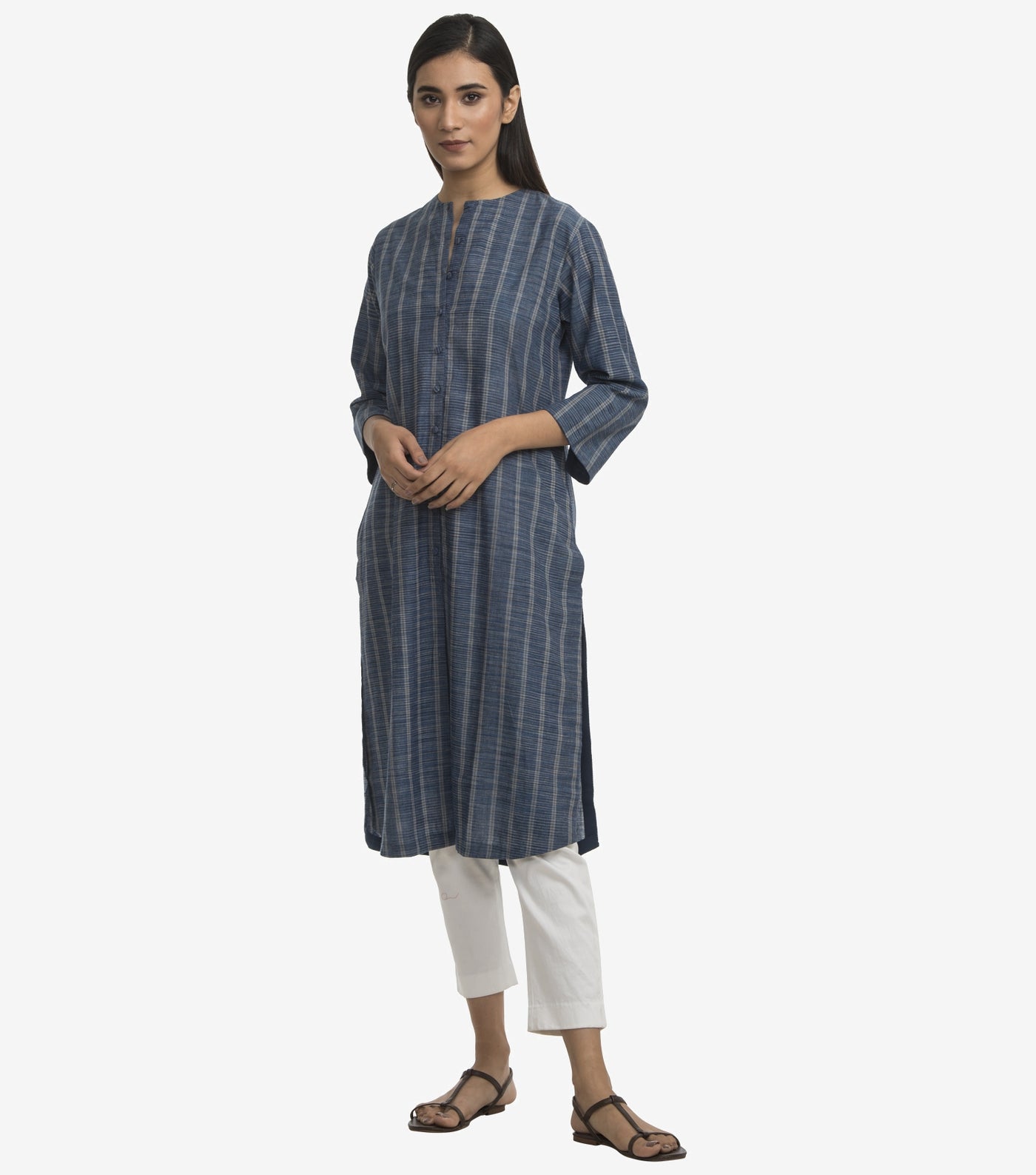 Blue cotton striped kurta