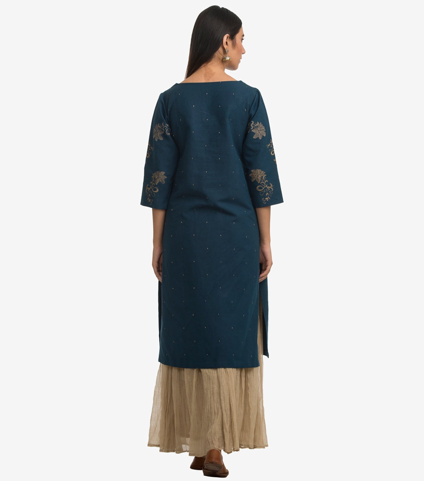 Blue embroidered cotton Linen kurta