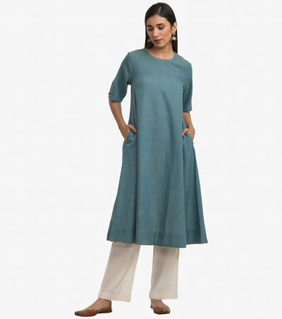 Blue khadi flared kurta