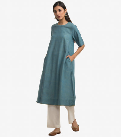 Blue khadi flared kurta